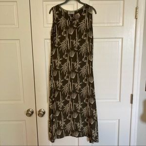 Vintage green bamboo print maxi dress, rayon